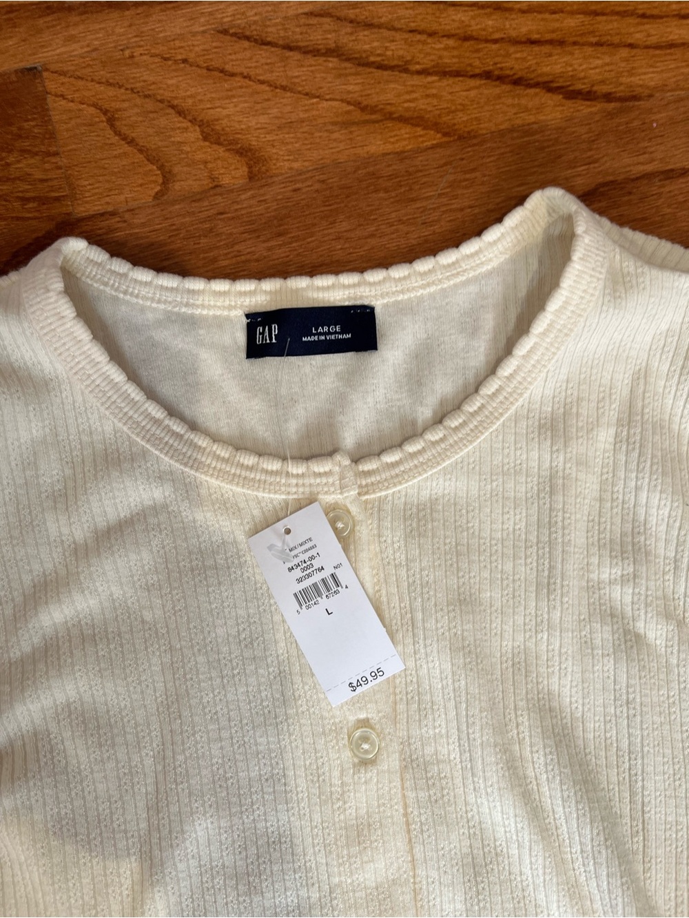 GAP Cream Ribbed Button-Front Long Sleeve Top - Picture 2 of 3